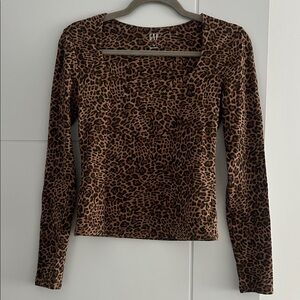GAP Brown Leopard Print Long Sleeve Top